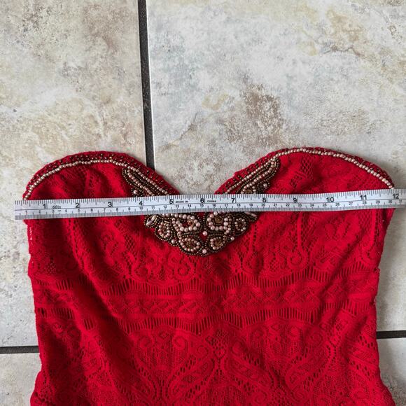 Free People Red Lace Beaded Party Club Boho Dress size XS Cocktail - Picture 5 of 11